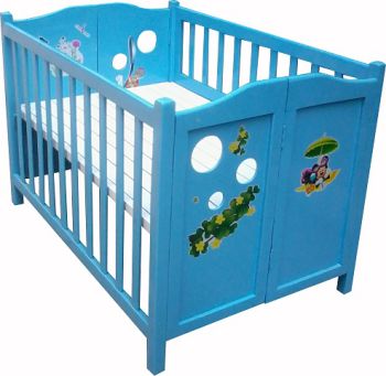 giường cũi trẻ em kiểu dáng mới màu xanh da trời